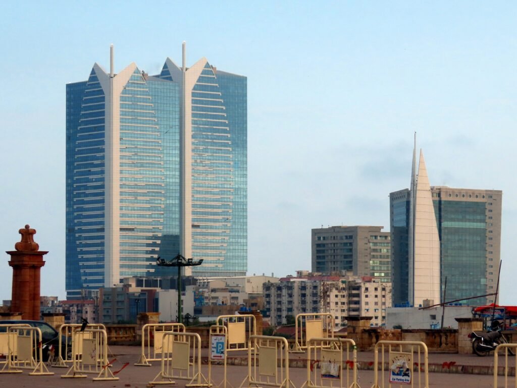 Dolmen twin towers on the Karachi skyline