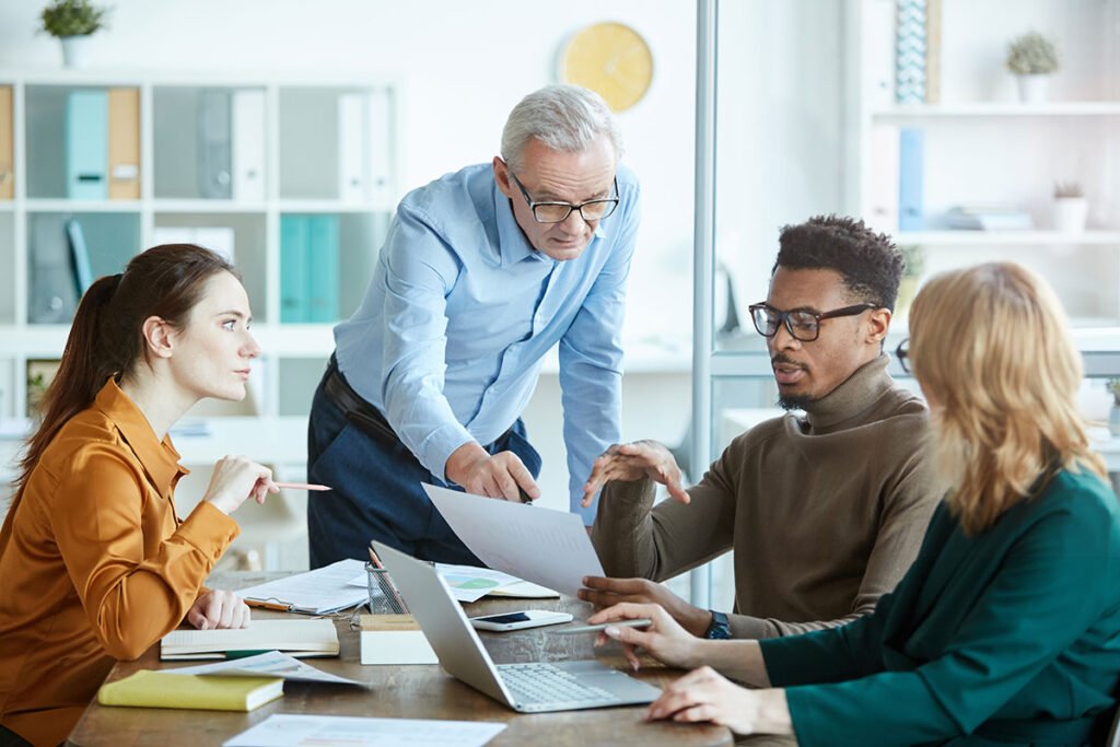 Team collaborating in a meeting room